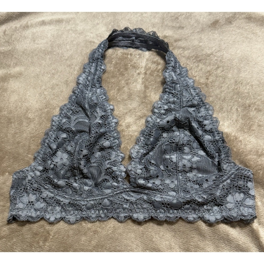 Intimately Free People Women's Size S Gray WirelessFloral Lace Halter Bralette